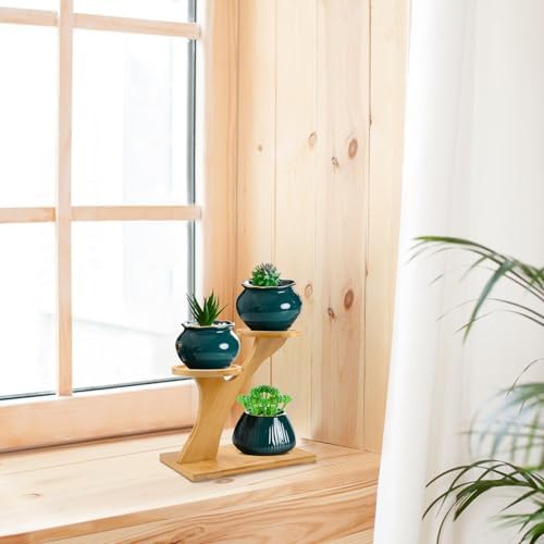 XXXFLOWER Bamboo Plant Stand ,3 Tiers Indoor Succulent Windowsill Shelf - Small Tabletop Plant Holder for Home, Office, Living Room, Bedroom Decoration 1pc - Image 4