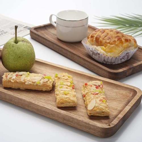 Bathroom Vanity Tray, Acacia Wood Counter Tray, Toilet Tank Tray, Appetizer Charcuterie Snack Serving Board, 13.8 x 5.5 x 0.8 inch - Image 6
