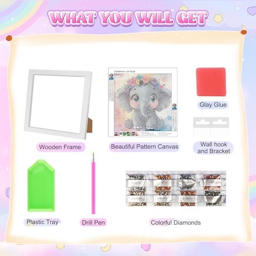 GHHKUD Elephant Diamond Art Painting Kits for Adults with Frame, Diamond Art Animals Crafts for Ages 4-6-8-12, Easy to DIY Gem Painting Gifts Home Wall Decor 15x15cm (Beautiful Packages) - Image 7