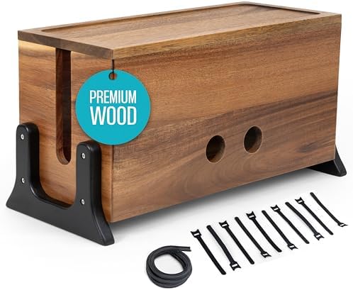 Extra Large Cable Management Box, Wood Cord Hider Box & Organizer for Power Strip, TV Wires & Desk Cable Storage by COREMINDED