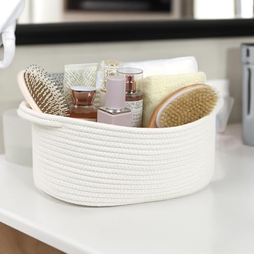 Woven Cotton Rope Storage Basket with Handle, White, 13 Inch - Image 6