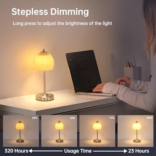 Shenmoyl Tulip Table Lamp with 5200mAh Battery & Touch Control, Cordless Small Table Lamp with 3 Colors, Dimmable Rechargeable Table Lamps for Living Room, Bedroom, Desk, Bedside (Creamy Yellow Tulip) - Image 5
