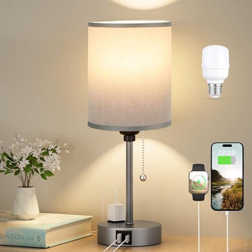 Small Bedside Table Lamp for Bedroom, Desk Lamp with USB Ports for Dorm - Image 7