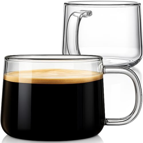 Aquach 16oz Glass Coffee Mugs Set of 2, Large Clear Borosilicate Tea Cups by Aquach