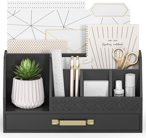 Wisuce Bamboo Mail Organizer Countertop with Drawers, Wooden Desk Organizer File Bill Sorter Storage Box for Desktop Letter Envelope Countertop Holder for Office Home School Organization by Wisuce
