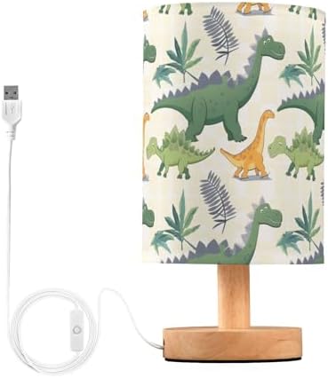 Dinosaur Green Dino A Lamp for Girls Boys Bedroom Bedside Table Lamp with USB Port LED Kids Nightstand Lamp Wood Base Desk Living Room Decor by ALAZA