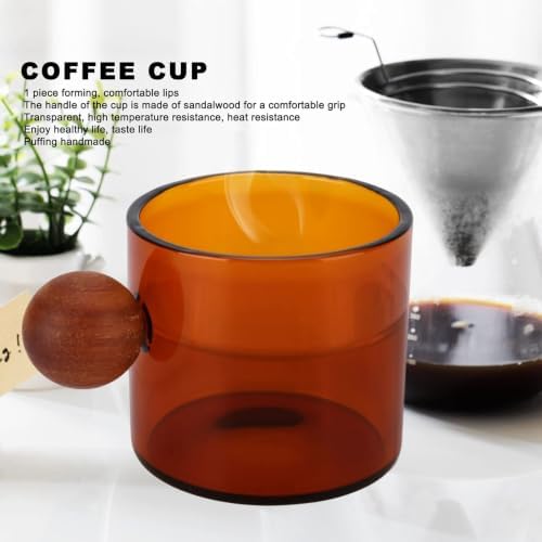 Glass Coffee Cup with Wood Handle 120ml Clear Heat Resistant Tea Mug(Brown) - Image 2