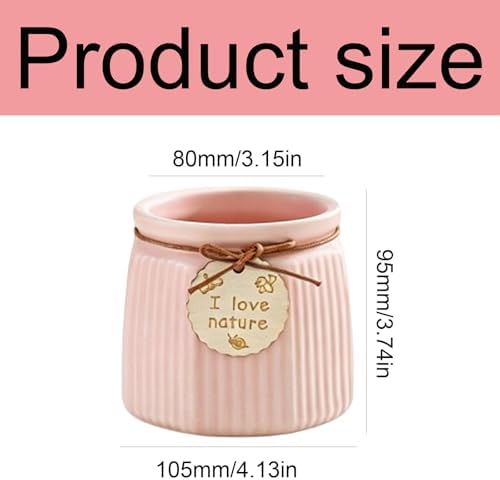 Pastel Ceramic Succulent Pots, Small Mini Flower Planter Pots with Jute Tag, Decorative Indoor Cactus Plant Container for Home Windowsill Desktop Decor (Pink) - Image 2