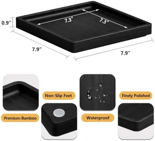 Weenson Bamboo Bathroom Vanity Tray Countertop, Decor, 7.9" x 7.9" Black - Image 2