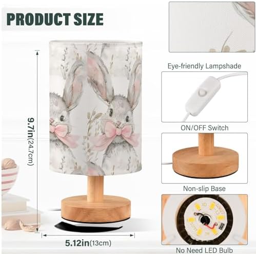 Fustylead Cute Bunny Wearing Pink Bow Table Lamp for Bedroom USB Port Lamps Small Accent Table Lamp Nightstand Lamp Sturdy Linen Shade Wooden Base Decorative Lamps for Bedside Reading|Kids|Dorm|Home - Image 4