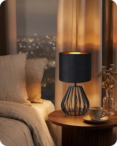 Black Table Lamp,12.6" Small Bedside Lamp, Velvet Lampshade - Image 2