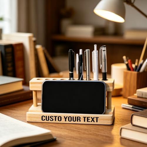 Personalized Pencil & Pen Holder for Desk with 9 Slot and Cell Phone Holder - Image 3