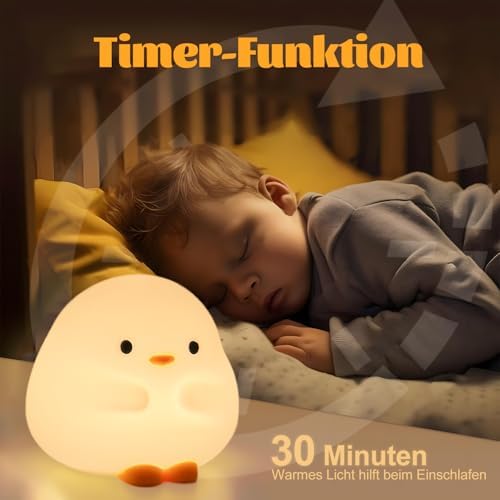 Rytinazzz Silicone Night Light for Baby, 50H Long Battery Duck Lamp, Gift for Kids, Soft Safe Nursery Light, Rechargeable Tap Control, Dimmable Bedside Lamp - Image 4