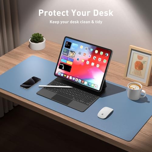 Aothia Leather Desk Pad Protector, Office Mat, Large Mouse Pad, Non-Slip PU Leather Blotter, Laptop Desk Pad, Waterproof Writing Pad for Office and Home (Denim Blue, 31.5" x 15.7") - Image 4