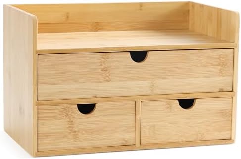 Bamboo Desk Organizer with Drawers, Desktop Storage for Office Supplies by Wisuce