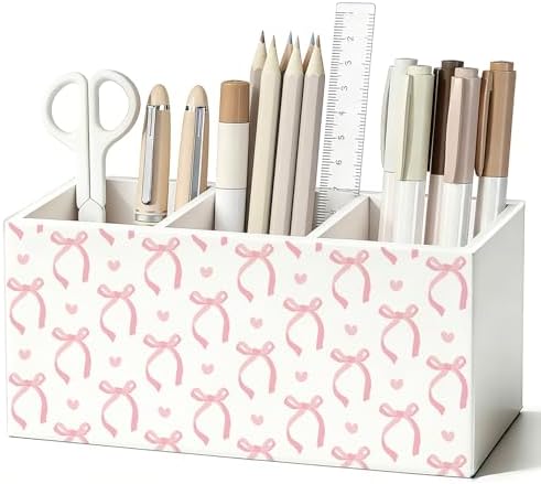 Pink Bow Pen Pencil Holder for Desk Decor, Girly Office Decor by Unknown