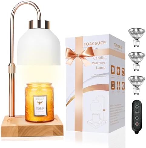 TOACSUCP Candle Warmer Lamp with 3 Bulbs, Adjustable Height Dimmable Candle Warmer with Timer, Compatible with Large Jar Candles, Candle Lamp with Charming Gift Box Ribbon for Her/Him(White) by TOACSUCP