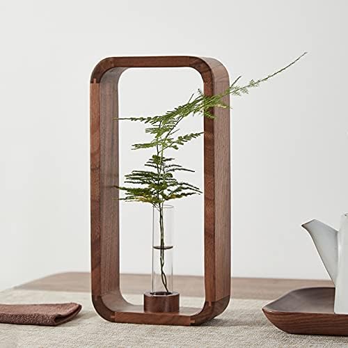 Transprent Glass Vase Test Tube Hydrophilic Plants Holder Walnut Wooden Frame Flower Stand Table Garden Bonsai Decor,Gifts for Women, Home Office Decor Planter (Big) by TREELF