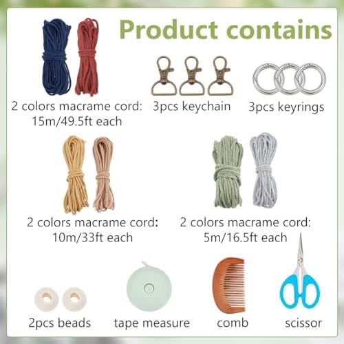 INFUNLY 6 Set DIY Macrame Boho Keychain Kits Cotton Macrame Keychain Kit for Women Charm Gift Handcrafted Aesthetic Tassel Macrame Keychain for Strap Phone Bags Macrame Adults Beginners - Image 2