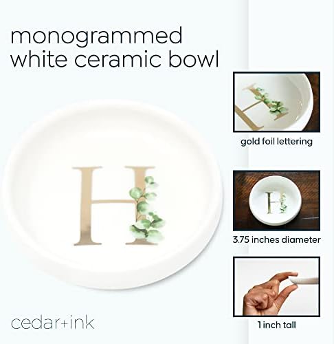 Trinket Tray Jewelry Dish with Monogrammed H in Gold Ring Holder - White Trinket Dish - Personalized Ring Dish or Jewelry Tray - Cedar & Ink (H) - Image 2