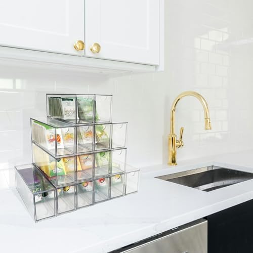AZEZO 16-Pack Tea Bag Drawers Organizer - 16 Clear Plastic Drawer Tea Bag Holder; Stackable & Portable; Wider Size; Well-Organized Storage for Tea Bags & Kitchen Essentials；High Volume - Image 6