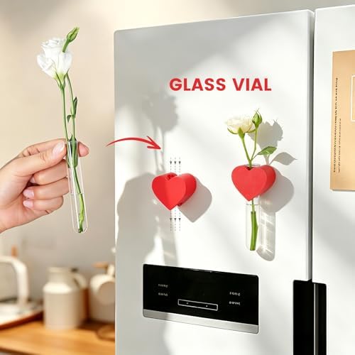 Magnetic Heart-Shaped Wooden Fridge Magnet with Glass Tube Accent, Beech Wood Decorative Magnet for Refrigerator, Kitchen & Office Metal Surfaces (No Plant Included) - Image 4