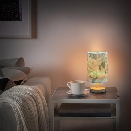 Fustylead Beautiful Light Green Dahlia Bedside Table Lamp for Bedroom, USB Powered Integrated LED Desk Lamp Night Light with Flaxen Fabric Shade for Bedroom Nursery Office Dorm - Image 6