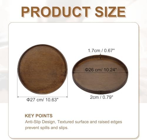Wooden Serving Tray Round Wood Serving Tray Decorative Platter, 10.6 Inch Fit for Home Decor Kitchen Coffee Table Candle Holder, (Brown) - Image 2