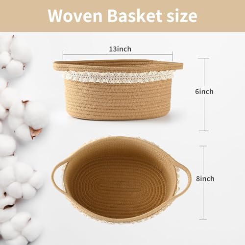 Happyiren Brown Woven Cotton Rope Storage Basket with Lace Trim - Image 2
