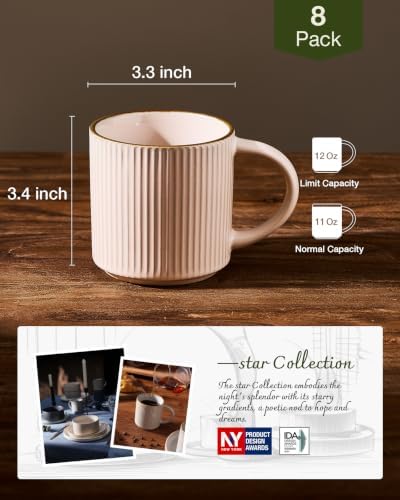 famiware Coffee Mug Set of 8, Star 12 oz Ceramic Mugs Cups Set with Handle - Image 4
