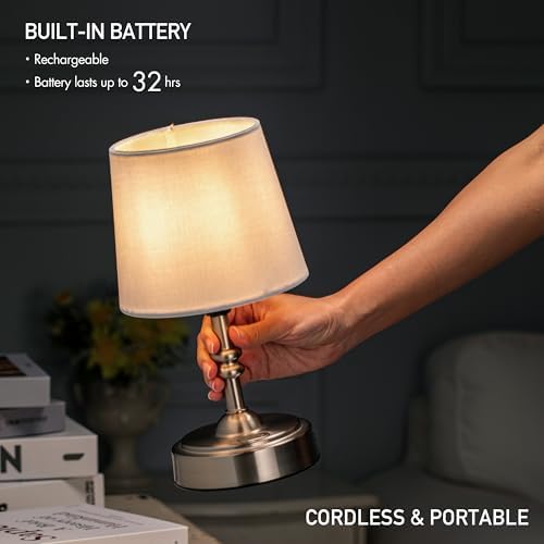 O’Bright Seraph mini – Cordless LED Table Lamp with Dimmer, Built-in Rechargeable Battery, 3-Level Brightness, Patio Table Lamp, Bedside Night Lamp, Ambient Light for Restaurant, Brushed Nickel - Image 2