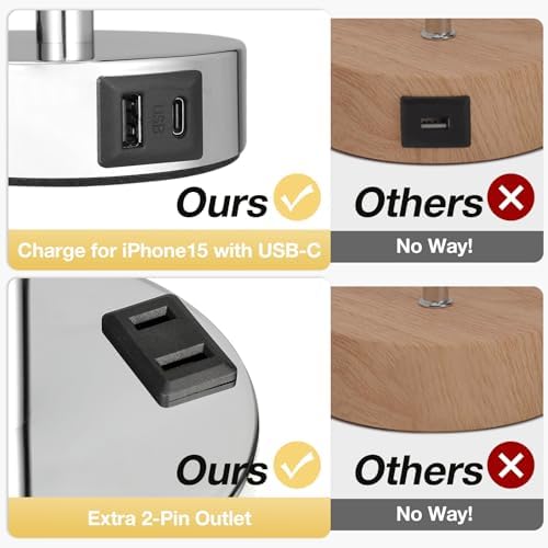 Fenmzee Pink Bedside Lamp for Bedroom, Dimmable Touch, USB A+C, AC Outlet - Image 4