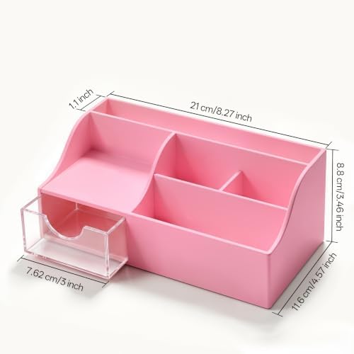 HBlife Acrylic Desk Organizer with Drawer, Pen & Pencil Holder, Multifunctional Desktop Caddy for Office Supply and Organization (Pink, 2 Pack) - Image 2