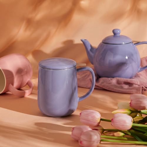 Sweese 20 oz Porcelain Tea Mug with Infuser and Lid, Purple Tea Cup - Image 5