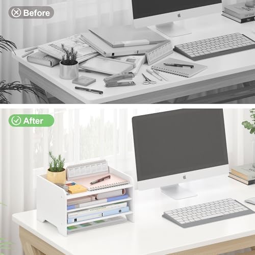 Bamboo File Organizer for Desk, Desktop Paper Tray and Mail Holder - Image 5