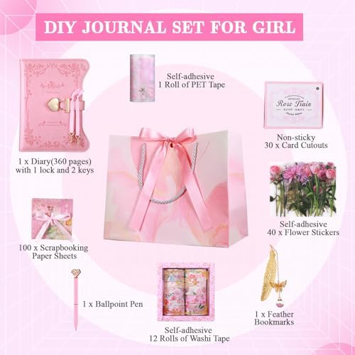 Janlaugh DIY Journal Diary with Lock Pack Scrapbook Kit, Pink, Classic - Image 3