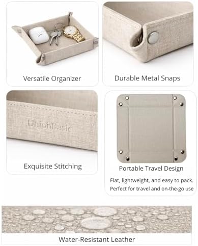 UnionBasic Small Valet Tray, Jewelry Tray for Rings Watches Earrings, Entryway Catchall Caddy for Coins Keys Change, Nightstand Bedside Valet Holder, Trays for Electronic Gadgets, Beige - Image 2