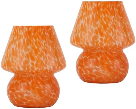 Mushroom Lamp Small Glass Table Lamp, Bedside Nightstand Lamp, Cute Desk Lamp for Bedroom, Dorm, Living Room & Kitchen, Classic Vintage Home Decor Lamp (2, Coral Orange) by Unknown