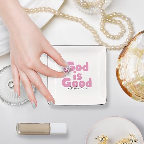 God Is Good Pink Jewelry Tray, Christian Bible Verse Gifts Ceramic Jewelry Dish Tray for Rings & Earring for Women, Religious Faith Based Gifts Ring Trinket Dish for Women - Image 5