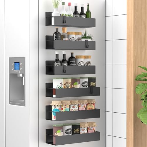 HuggieGems Metal Magnetic Spice Rack for Refrigerator Matt Black, 6 Pack by HuggieGems