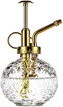 Glass Plant Mister Spray Bottle, 6.5" Clear Glass Water Spray Bottle with Gold Top Pump Small Watering Can, Small Plant Sprayer Mister for Indoor Outdoor House(Clear+Gold E) by Aebor