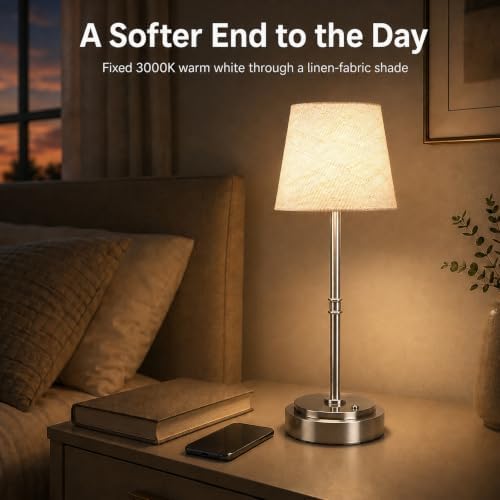 Rechargeable Cordless Table Lamp, Battery Operated Bedside Lamp, Silver - Image 3
