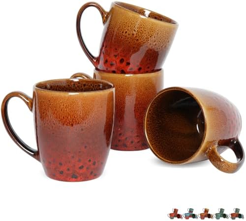 Bosmarlin Ceramic Coffee Mug Set of 4, 17 Oz, Coffee Cups with Big Handle, Microwave Safe, Unique Reactive Glaze (Orange&Red) by Bosmarlin