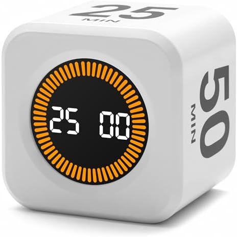 Rotating Productivity Timer, 5, 25, 10, 50 Minute Presets, Desk Cube by Exlliy