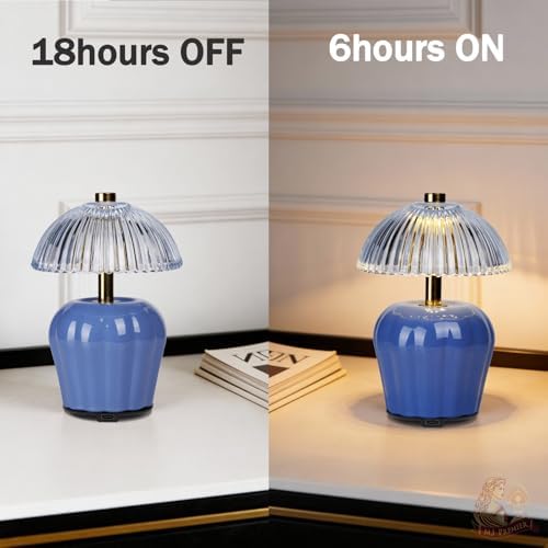 MJ PREMIER Rechargeable Table Lamp, Small Cordless Lamp with Timer, Blue - Image 4