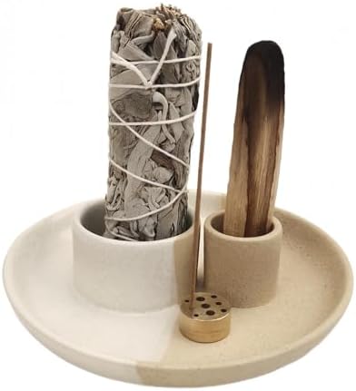 Sage Holder, White Sage Burner, Smudge Bowl, Palo Santo Holder, Incense Holder, Incense Holder Bundle, Sage Holder for Sage Bundle and Palo Santo (Sage Not Included) (White-Speckled) by Dorephine