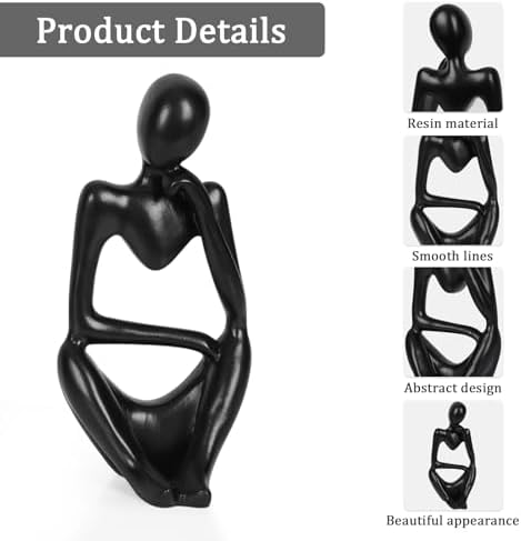 Sandstone Resin Thinker Statue Style Abstract Sculpture, Black, Right - Image 4