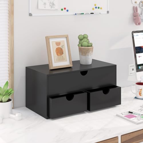 Bamboo Desk Organizer with Drawers Desktop Storage Drawers for Bills Office Supplies Kitchen Utensils Organizing Tool for Home Classroom Organization No Assembly (Black) - Image 2