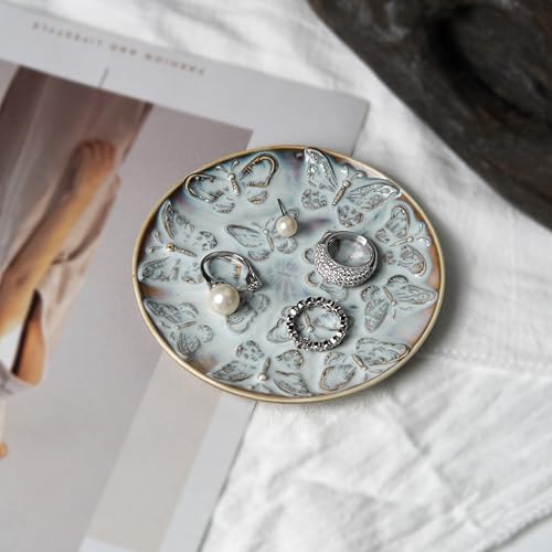 Ceramic Jewelry Dish, Decorative Tray for Rings Earrings Necklaces Bracelet Watch Keys, 4.50" Trinket Tray as Gifts for Women (Reactive Butterflies) - Image 4