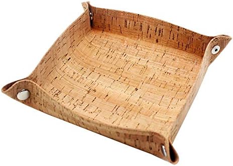 boshiho Valet Tray for Men, Natural Cork Jewelry Catchall Key Phone Coin Box Change Caddy Bedside Storage Box (Cork) - Image 2